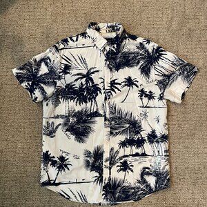Denim & Flower Short-Sleeve Button-Up Shirt LARGE - Aloha Pattern